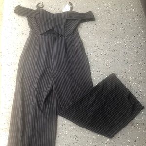 NWT - Forever 21 Navy Pin Stiped Wide Leg Jumpsuit